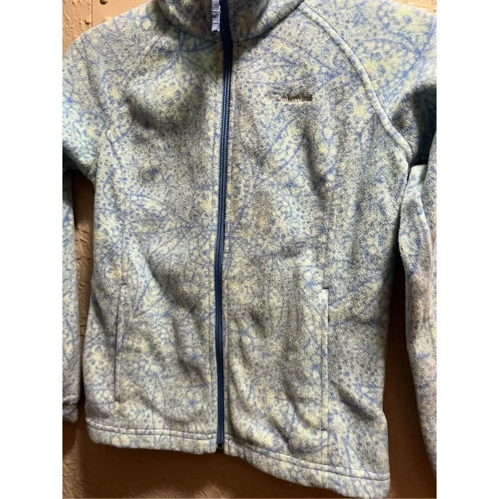 Columbia Girls Full Zip Blue Patterned Fleece Jacket Youth Size Medium 10/12